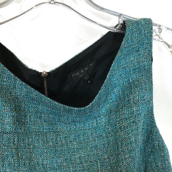 Womens Size 2 Rag & Bone Teal Blue Wool Tweed Sleeve Mini Dress - Picture 2 of 3